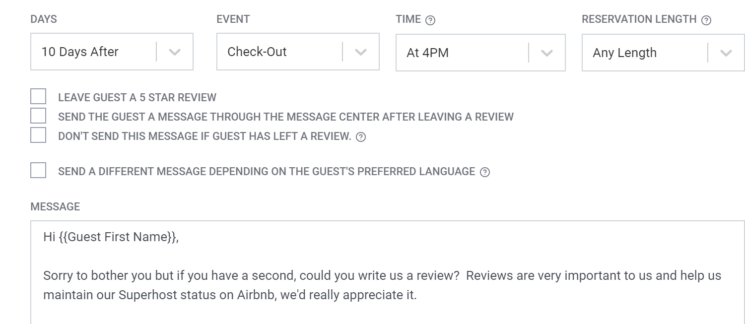 screenshot of host tools automating Airbnb guest reviews