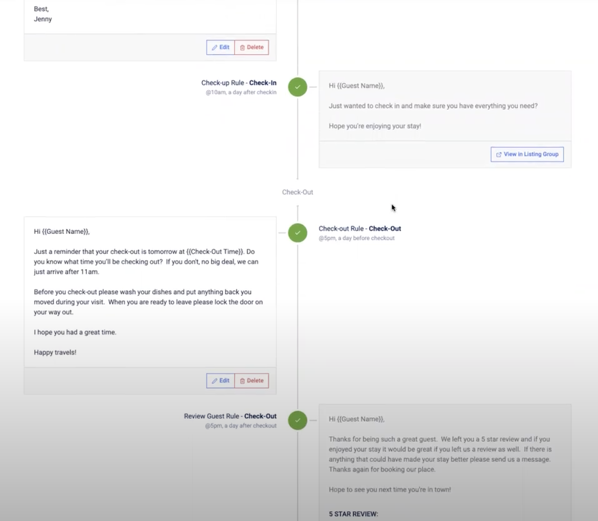 screenshot of host tool's automated airbnb messaging system