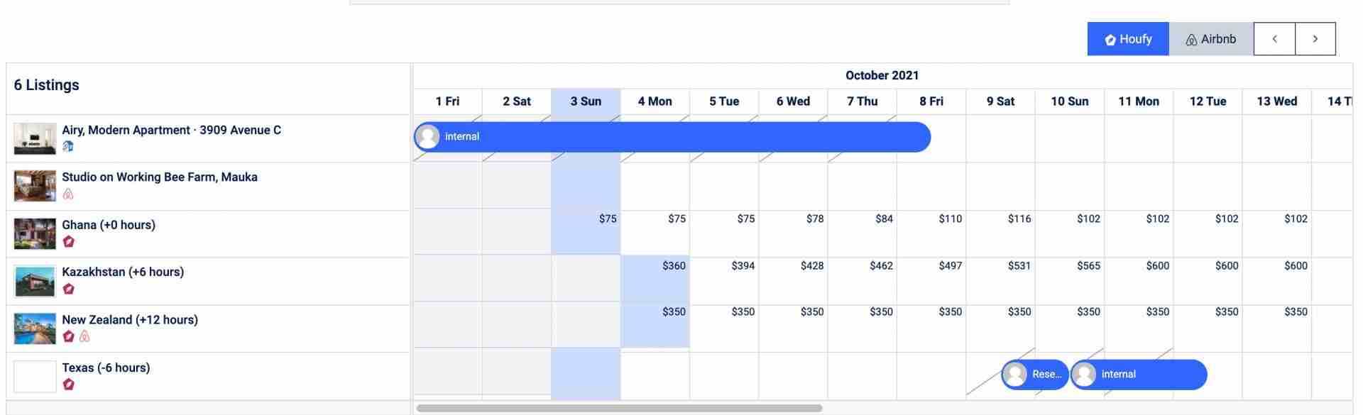 Calendar across Houfy and Airbnb