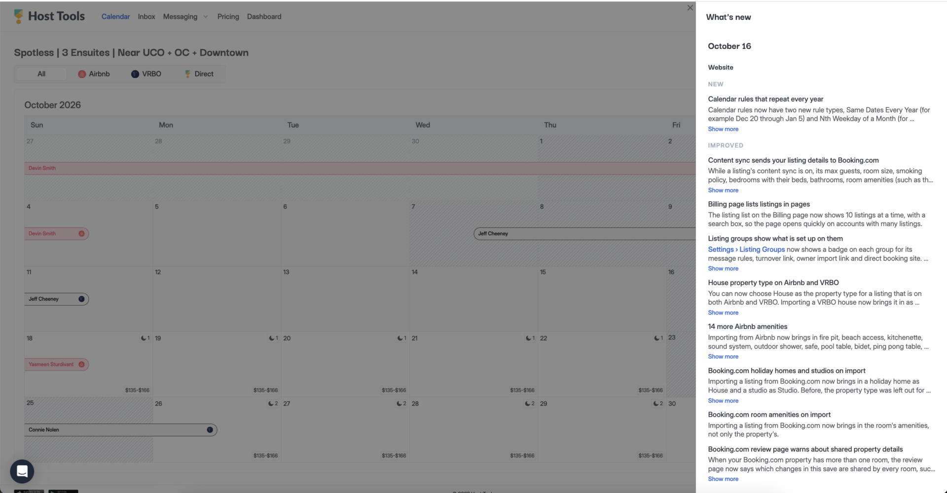 Screenshot of the What's New popover for Host Tools