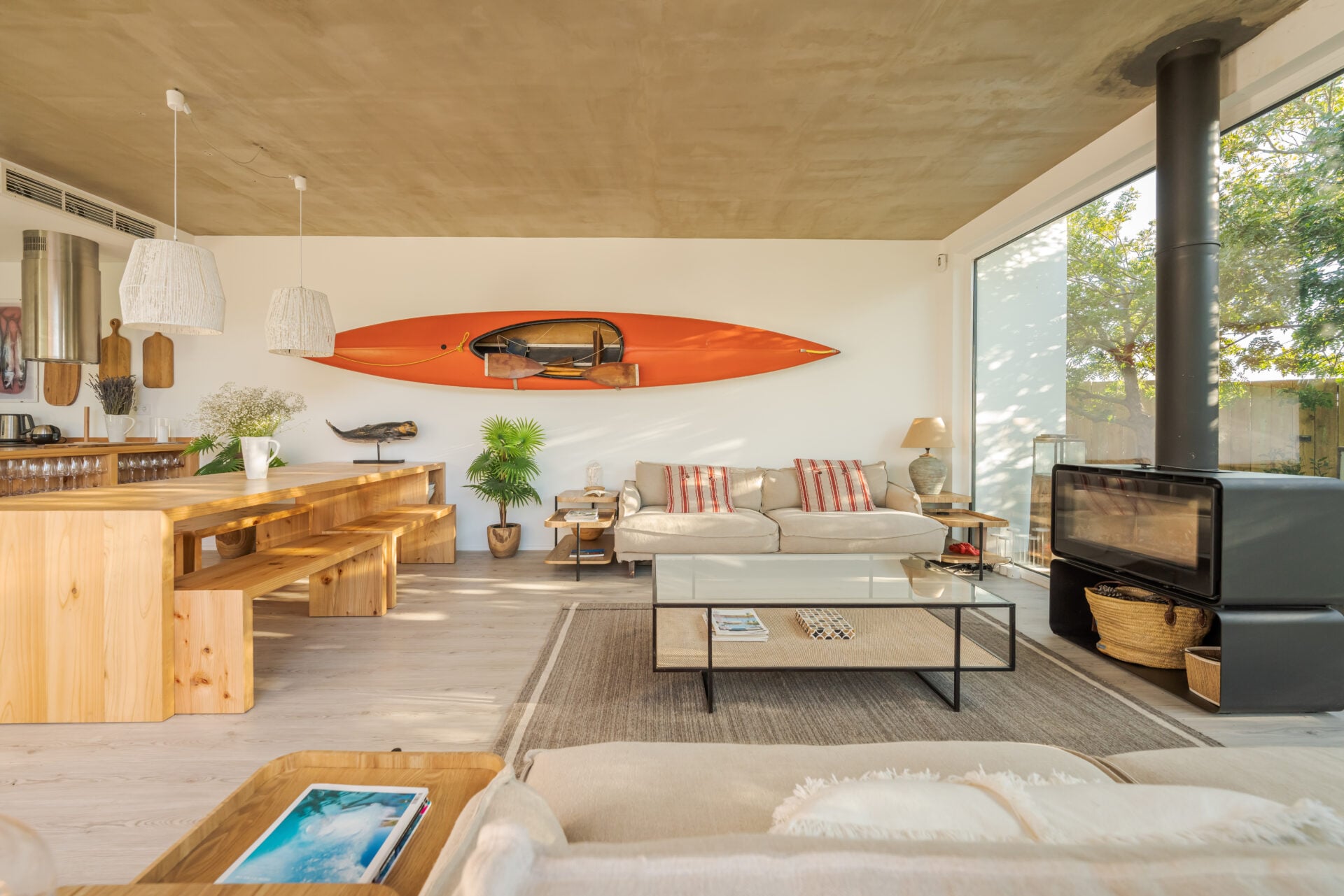 Modern villa with pool and deck with interior and exterior views