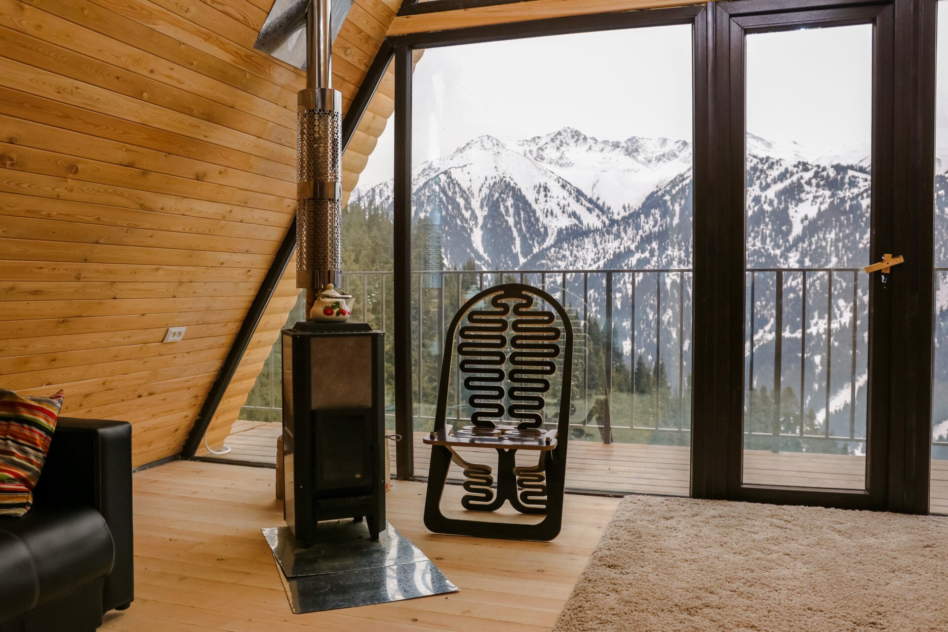 Chalet cottages made of wood in mountain resort