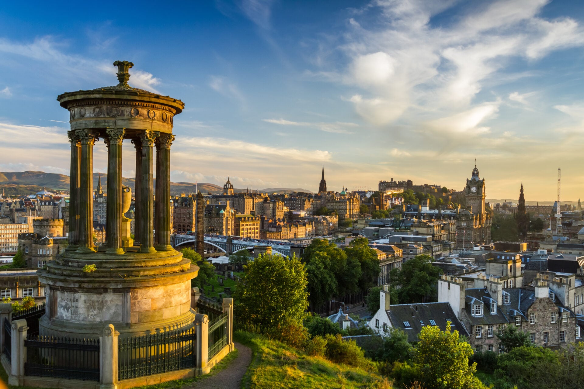 View of the castle from Calton Hill at sunset
