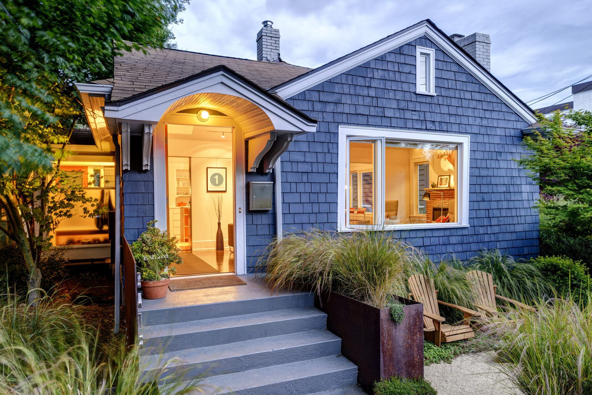 A small blue house