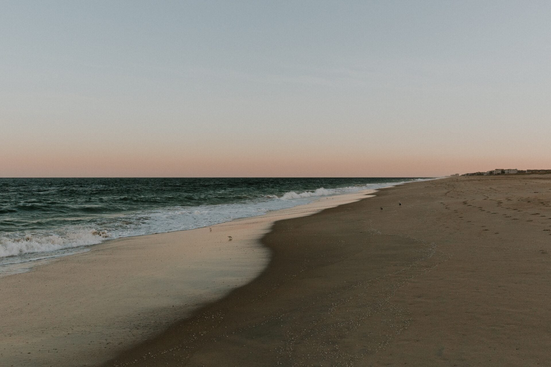 A beach at sunset