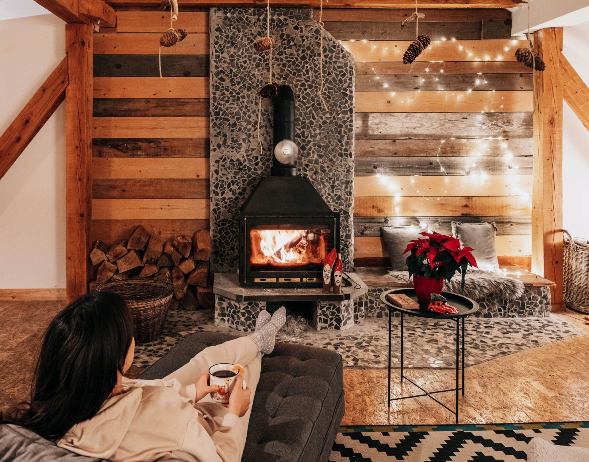 Woman relaxing in a cozy home